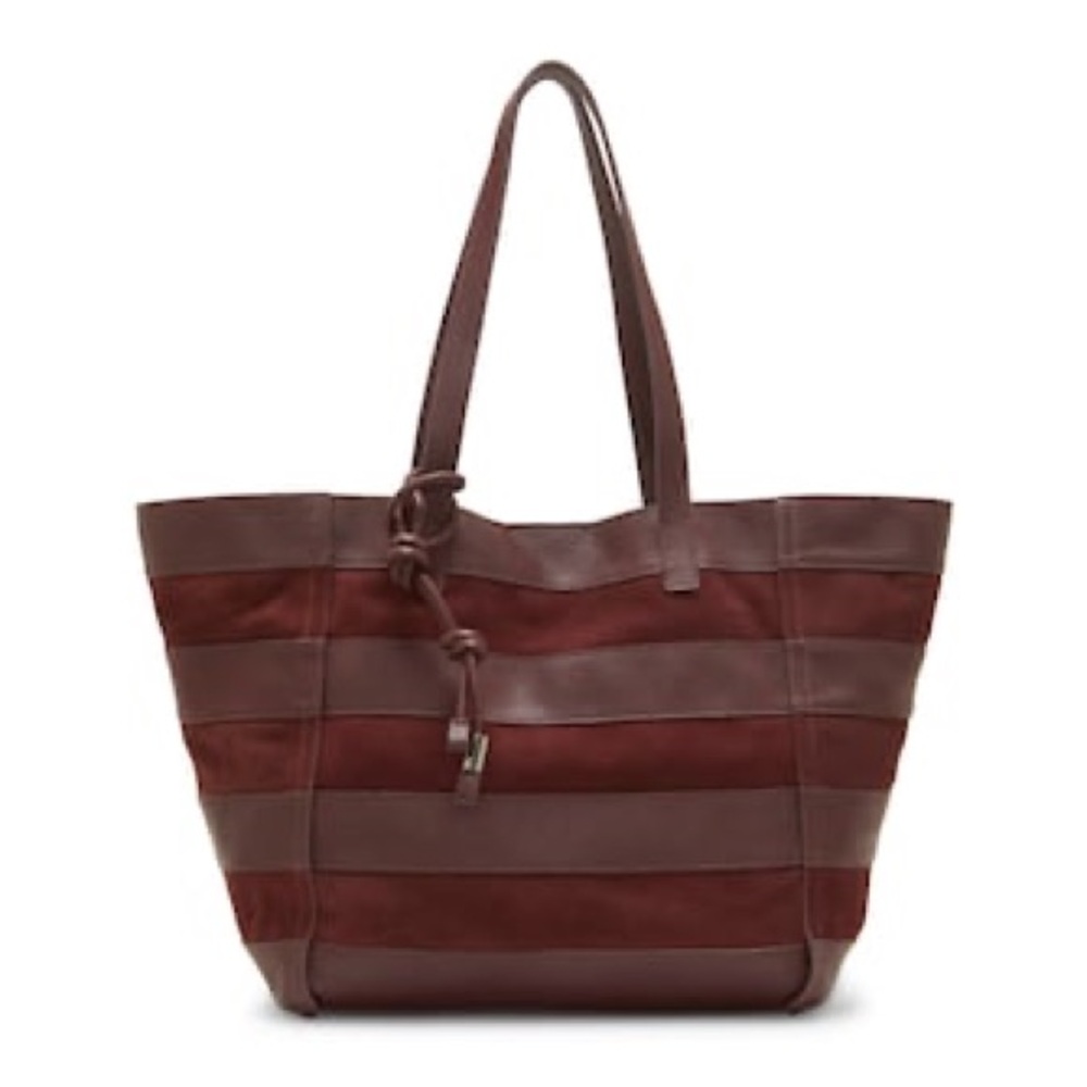 Vince Camuto Delyn Stripe Leather Tote in Bordo Leather/ Suede